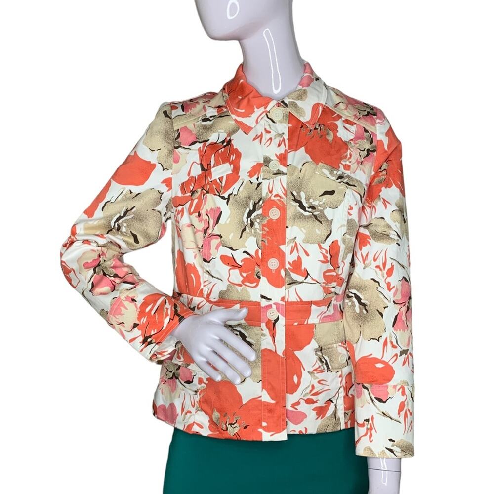 Parisian Signature Jacket Floral Print Size 10 Petite Button Closure